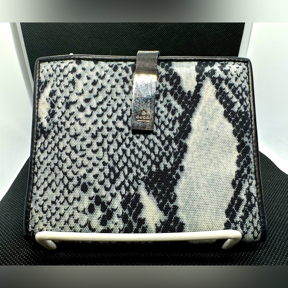 Gucci Canvas Snakeskin Print/Leather Bifold Wallet